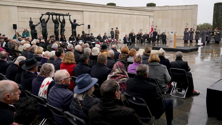 A military band play as people gather to observe a two minute silence to remember the war dead on Armistice Day at the Armed Forces Memorial, at the National Memorial Arboretum, in Alrewas, Staffordshire. Picture date: Thursday November 11, 2021.
