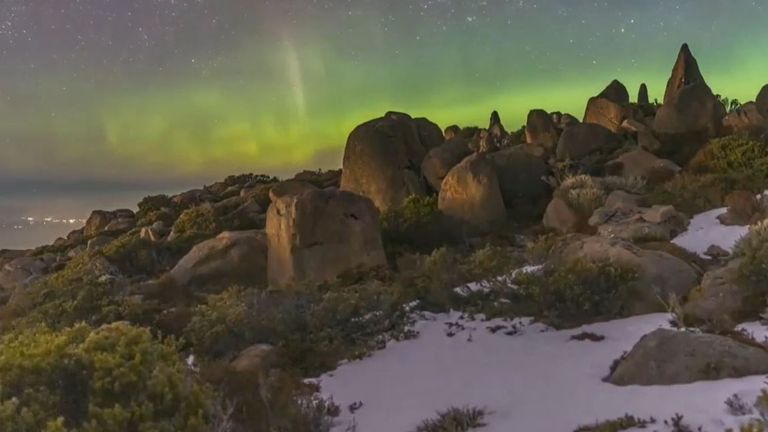 Southern lights shimmer over Tasmania