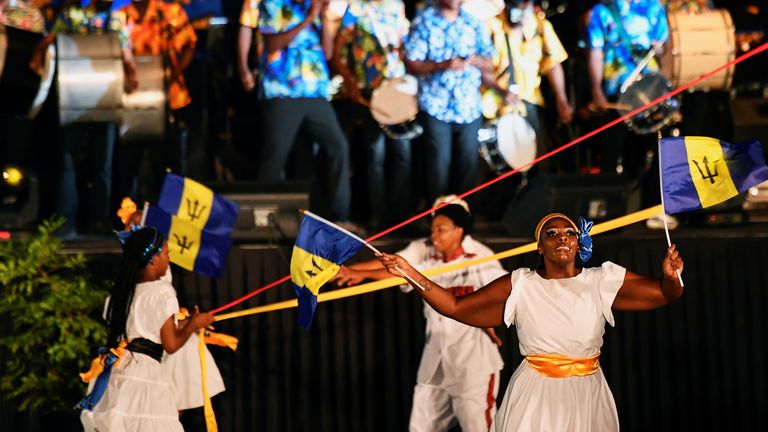 Performers provide entertainment as part of the Presidential Inauguration Ceremony in Bridgetown