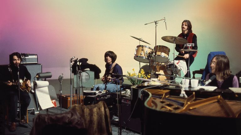 (L-R): Paul McCartney, George Harrison, Ringo Starr and John Lennon in The Beatles: Get Back documentary. Pic: Linda McCartney/2020 Apple Corps Ltd