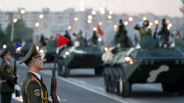 Belarusian troops attend a military parade marking the Belarus Independence Day in Minsk, Belarus July 3, 2019. REUTERS/Vasily Fedosenko
