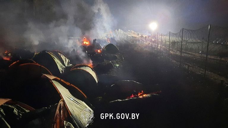 view of a tent camp set by migrants from the Middle East and elsewhere gathering at the Belarus-Poland border near Grodno, Belarus. Polish authorities said Wednesday that two groups of migrants managed to cross the border from Belarus into Poland but that all the people in the groups were detained. Poland&#39;s Defense Ministry also accused Belarusian forces of firing shots into the air in a border area where migrants have set up a makeshift camp 
PIC:AP