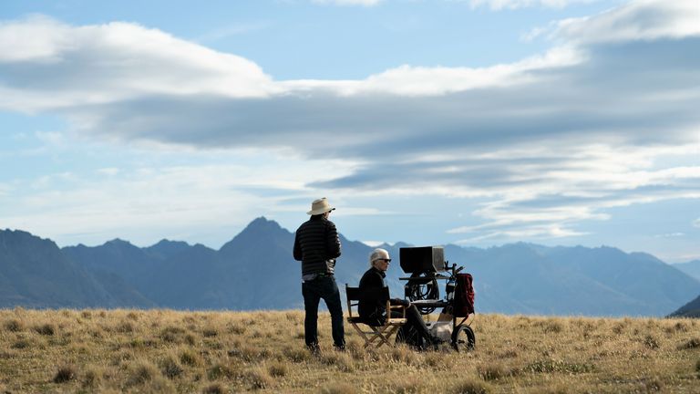 Associate producer and assistant director Phil Jones and  director, producer and writer Jane Campion on the set of Power Of The Dog. Pic: Kirsty Griffin/Netflix