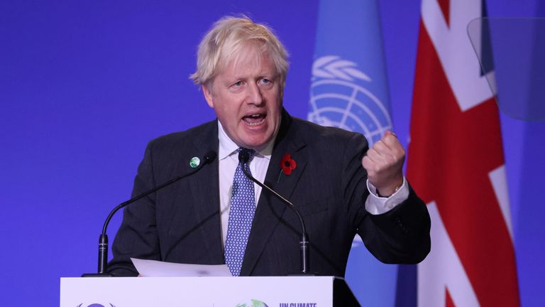 Prime Minister Boris Johnson delivers a speech during the opening ceremony for the Cop26 summit at the Scottish Event Campus (SEC) in Glasgow. Picture date: Monday November 1, 2021.

