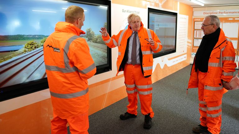Prime Minister Boris Johnson during a visit to the Network Rail hub at Gascoigne Wood, near Selby, North Yorkshire, to coincide with the announcement of the Integrated Rail Plan. Picture date: Thursday November 18, 2021.
