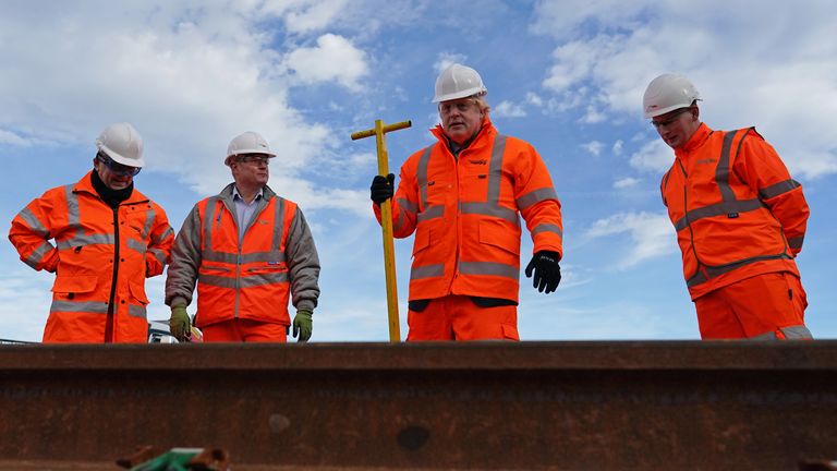 Prime Minister Boris Johnson during a visit to the Network Rail hub at Gascoigne Wood, near Selby, North Yorkshire, to coincide with the announcement of the Integrated Rail Plan. Picture date: Thursday November 18, 2021.
