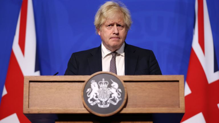 Prime Minister Boris Johnson during the media briefing in Downing Street