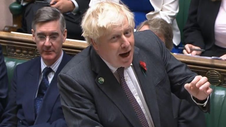 Prime Minister Boris Johnson speaking during Prime Minister&#39;s Questions in the House of Commons, London. Picture date: Wednesday November 3, 2021.