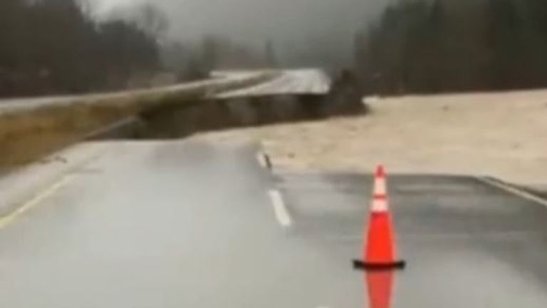 Highway collapses in British Columbia after heavy rain