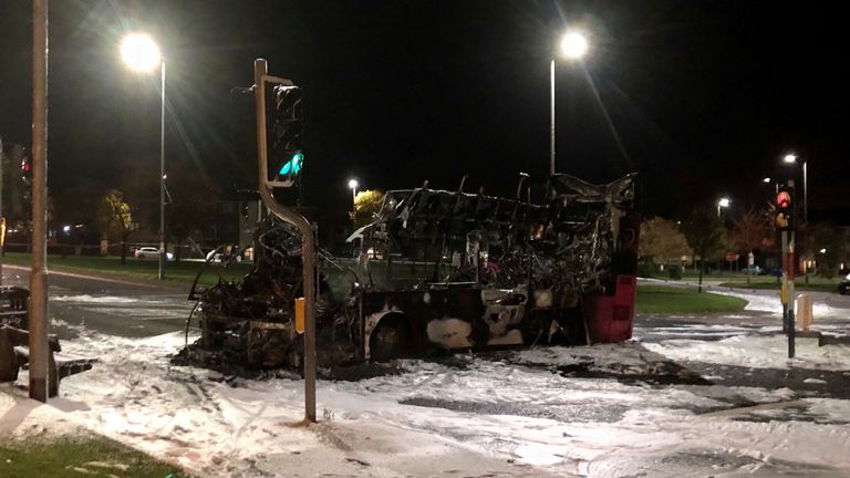 The bus was set alight at a loyality estate on the outskirts of Belfast