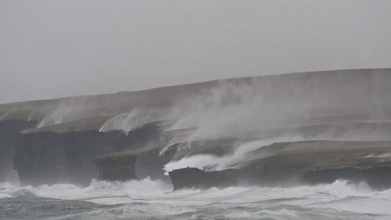 Storm Arwen rages on the coast of Scotland