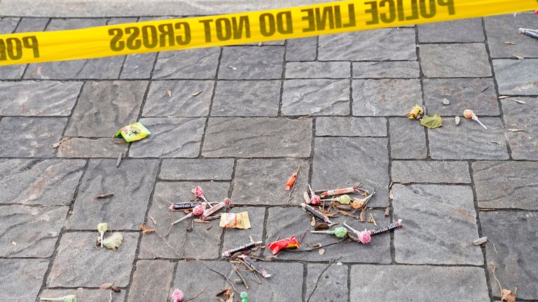 Spilt candy is seen on Main Street the morning after a car plowed through a holiday parade in Waukesha, Wisconsin, U.S., November 22, 2021. REUTERS/Cheney Orr
Spilt candy is seen on Main Street the morning after a car plowed through a holiday parade in Waukesha, Wisconsin, U.S., November 22, 2021. REUTERS/Cheney Orr
