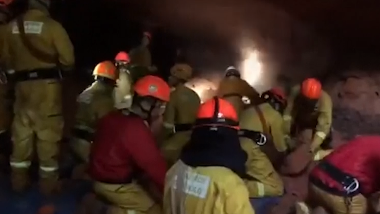 Firefighters completing rescue mission in cave in Brazil. Pic: Sao Paulo military firefighters