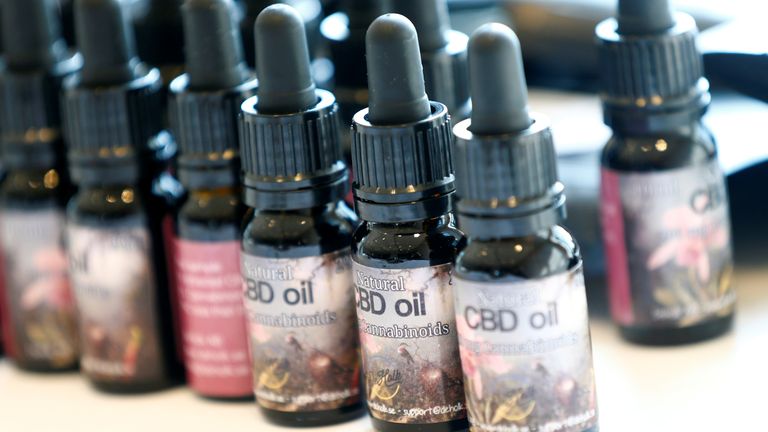Cannabidiol (CBD) oil bottles of Swedish DeHolk AB company are pictured during the Cannabis Business Europe 2018 congress in Frankfurt, Germany, August 28, 2018. Picture taken August 28, 2018. REUTERS/Ralph Orlowski