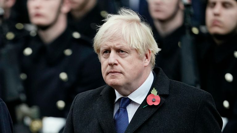 Keir Starmer and Prime Minister Boris Johnson lay wreaths during the Remembrance Sunday service at the Cenotaph