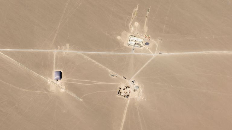 A satellite image said to show an intercontinental ballistic missile silo being built near Hami, China. Pic: AP/Planet Labs