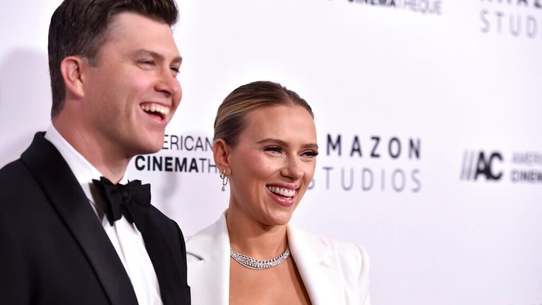 Colin Jost with Scarlett Johansson. Pic: AP