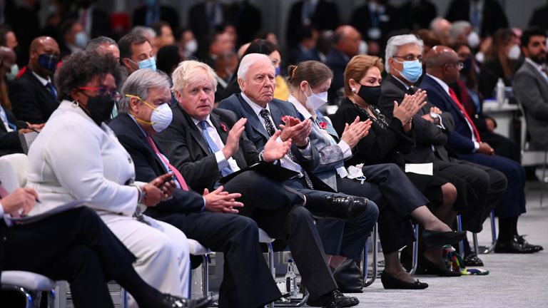 United Nations Secretary General Antonio Guterres, Britain's Prime Minister Boris Johnson and Sir David Attenborough