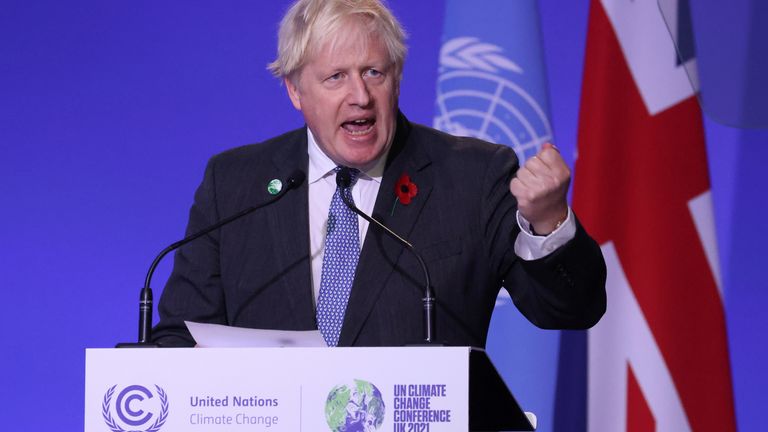 Prime Minister Boris Johnson delivers a speech during the opening ceremony of the UN Climate Change Conference (COP26) in Glasgow