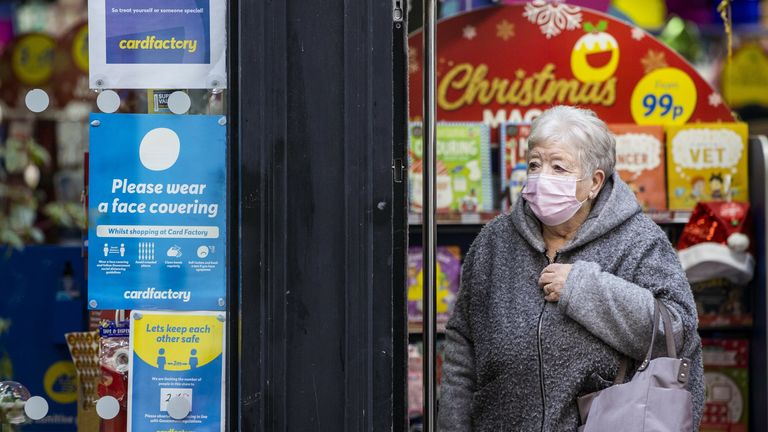 A sign at the Card Factory in Belfast, advising customers to wear a mask. Picture date: Monday November 22 2021.