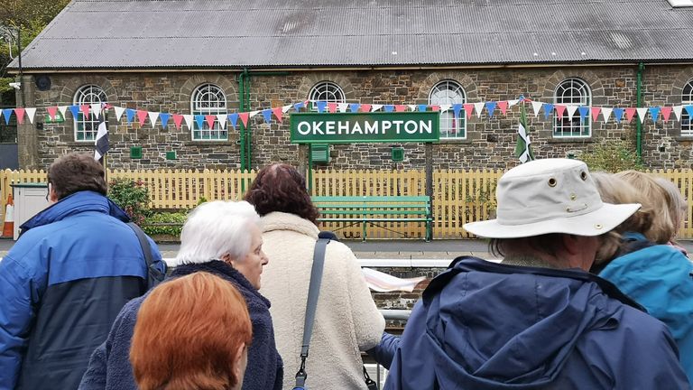 Crowds gathered at Okehampton station to welcome the 6.32am service