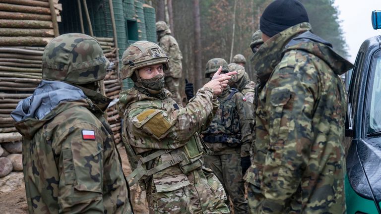 British troops pictured on the Poland/Belarus border