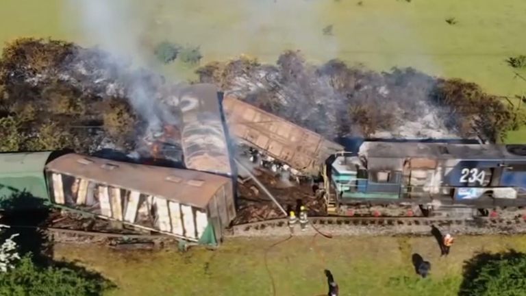 Derailed train in Chile suffers arson attack