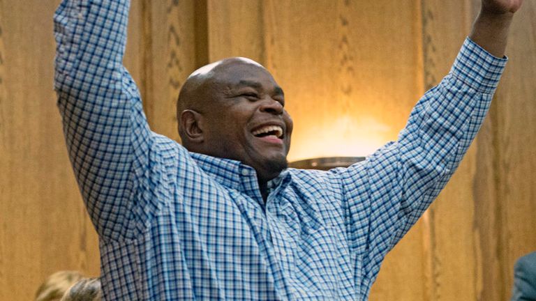 Dontae Sharpe, pictured here in 2019, has been pardoned after spending 24 years in jail. Pic: AP