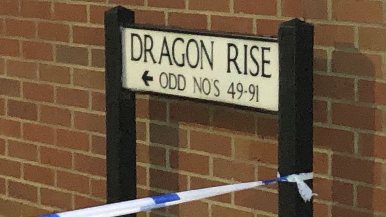 Police tape around the street sign for Dragon Rise in Norton Fitzwarren, a man and woman, both in their 30s, were found with serious injuries at an address in Dragon Rise in Norton Fitzwarren at around 9.45pm on Sunday. Picture date: Monday November 22, 2021.

