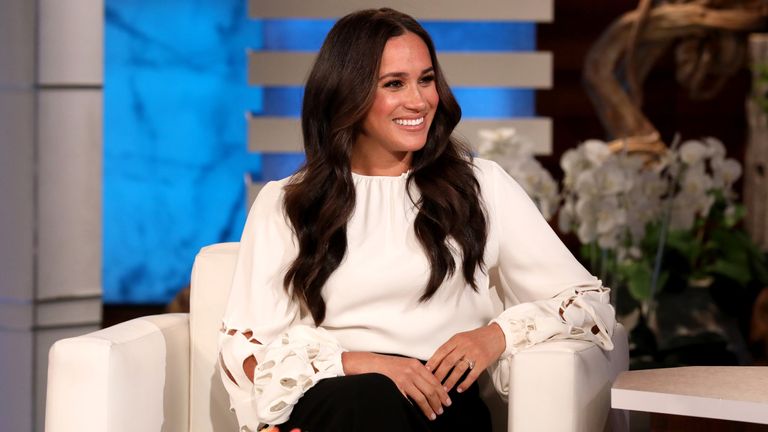 Undated handout photo issued by Warner Bros of the Duchess of Sussex during a taping of The Ellen DeGeneres Show at the Warner Bros lot in Burbank, California. Issue date: Thursday November 18, 2021.
