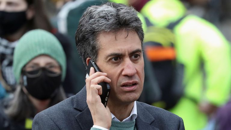 British MP Ed Miliband takes part in a Fridays for Future march during the UN Climate Change Conference (COP26), in Glasgow, Scotland, Britain 