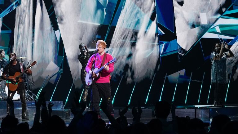 Ed Sheeran performs during the EMAs at the Papp Laszlo Budapest Sportarena, in Budapest, Hungary