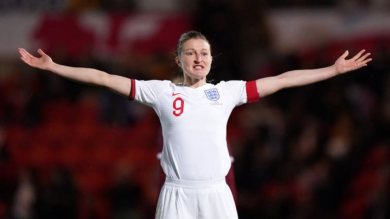 England's Ellen White celebrates scoring the ninth goal of the game 