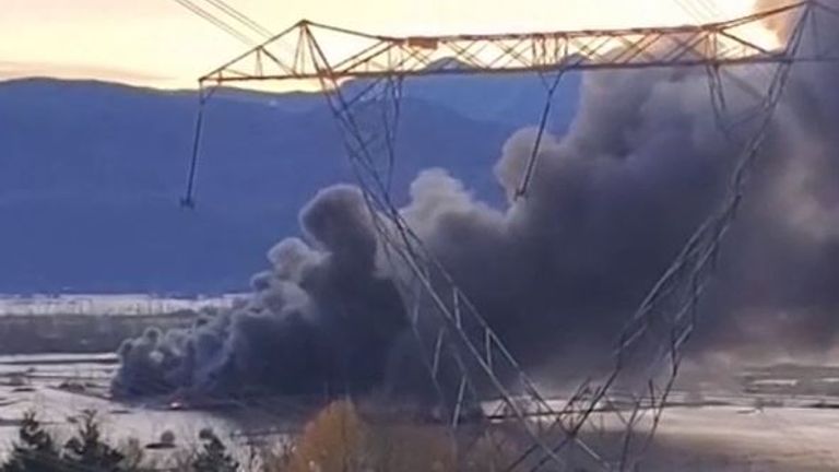 Fire at car park in flood-hit British Columbia
