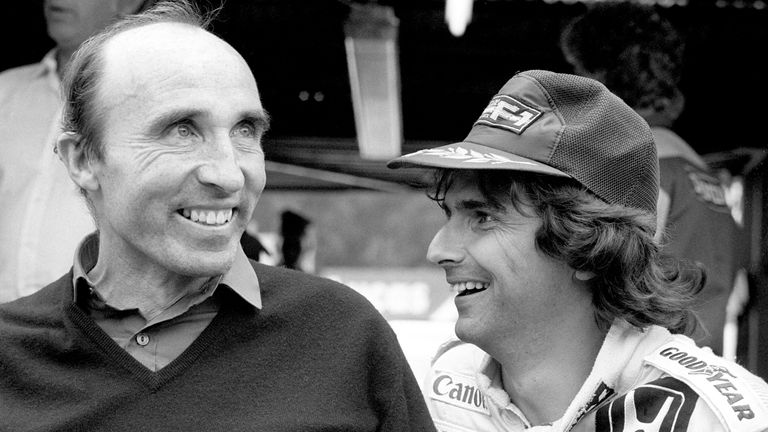 Sir Frank Williams pictured in 1986 with driver Nelson Piquet
