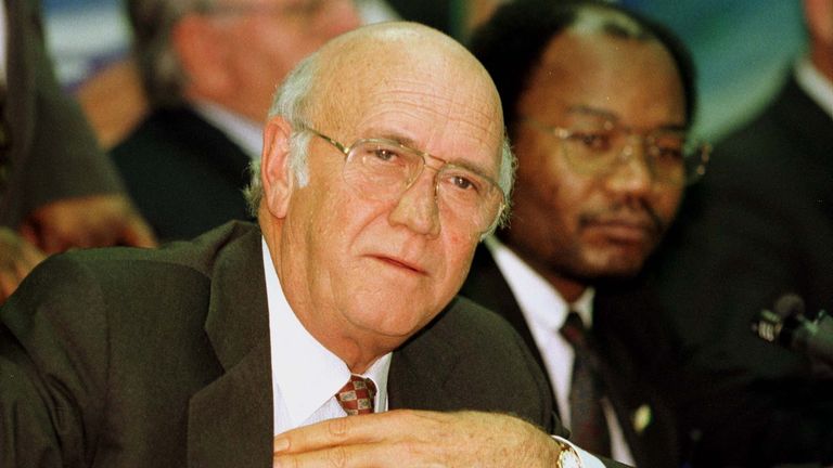 National Party (NP) leader and former State President F.W. de Klerk announces his retirement from politics August 26. De Klerk, who has led the NP for the past 8 years said that he was leaving partly to help the party overcome the stigma of Apartheid. SAFRICA DE KLERK
