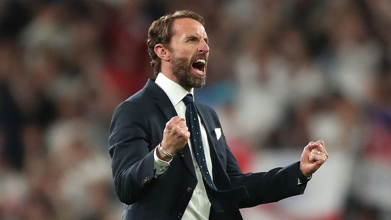 File photo dated 07-07-2021 of England manager Gareth Southgate celebrates reaching the final after the UEFA Euro 2020 semi final match at Wembley Stadium, London. Issue date: Saturday July 10, 2021.
