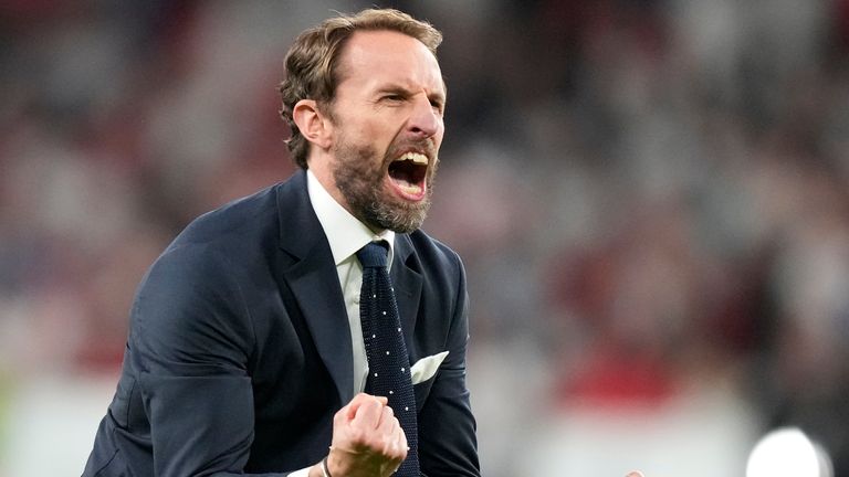 England&#39;s manager Gareth Southgate celebrates after winning during the Euro 2020 soccer championship semifinal match between England and Denmark at Wembley stadium in London, Wednesday,July 7, 2021. (AP Photo/Frank Augstein,Pool)
PIC:AP

