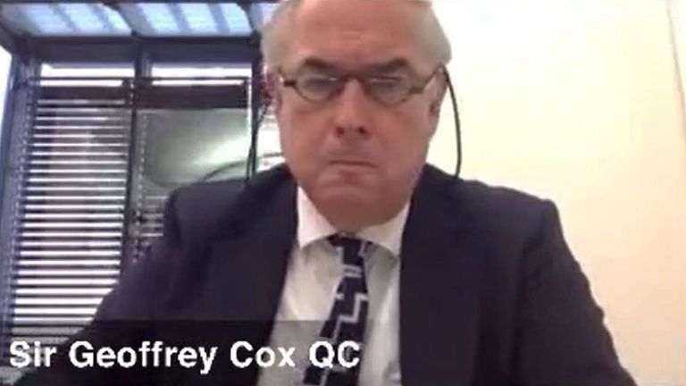 Video grab taken from the YouTube channel of BVI Commission of Inquiry of Conservative MP Sir Geoffrey Cox attending the British Virgin Islands Commission of Inquiry, where he was representing BVI Government ministers, remotely on September 14. Issue date: Tuesday November 9, 2021.