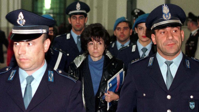 Patrizia Reggiani, ex-wife of slain fashion mogul Maurizio Gucci, leaving court during her murder trial in 1998