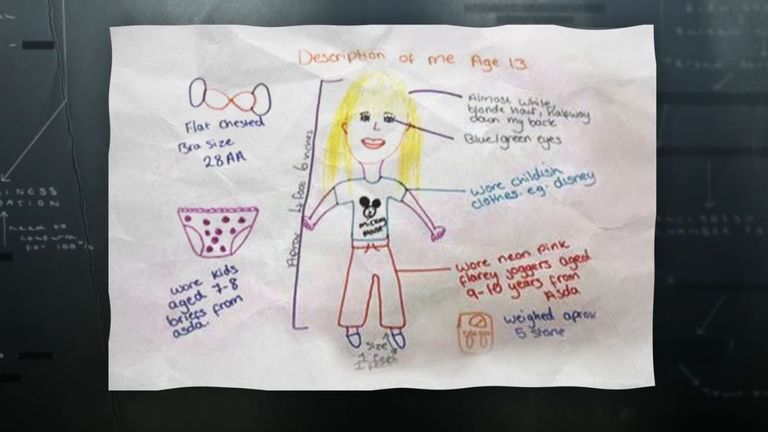 Sarah gave to police a picture she drew of herself at the time she says was being abused