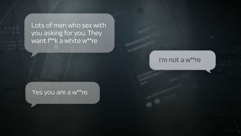 A text exchange between Sarah and one of her alleged abusers