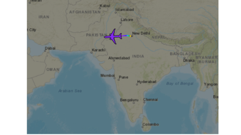 The aircraft left Delhi on Thursday, arriving in Rome early on Friday morning. Pic: ADS-B Exchange