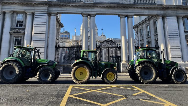 Tractors were driven through Dublin in protest