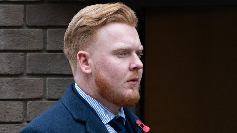 Metropolitan Police officer James Geoghegan outside Chelmsford Crown Court, Essex, where has been cleared of the rape of a woman. The officer, from Aylesbury in Buckinghamshire, had denied the allegation and said he had consensual sex with the woman at her home in Loughton, Essex, in the early hours of December 12 2018. Picture date: Tuesday November 9, 2021.
