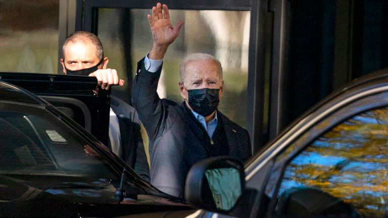 Joe Biden arrives at the Walter Reed Medical Center on Friday. Pic: AP