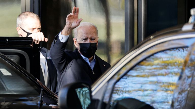 U.S. President Joe Biden arrives for his annual physical at Walter Reed National Military Medical Center in Bethesda, Maryland, U.S., U.S. November 19, 2021. REUTERS/Jonathan Ernst
