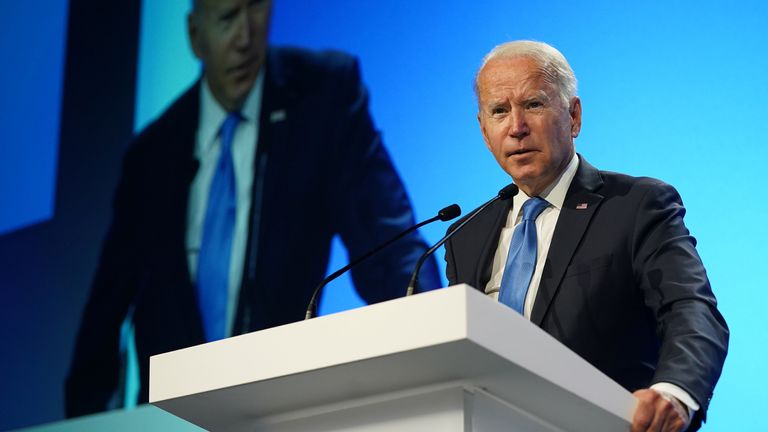 US President Joe Biden speaks at the Global Methane Pledge event during COP26
