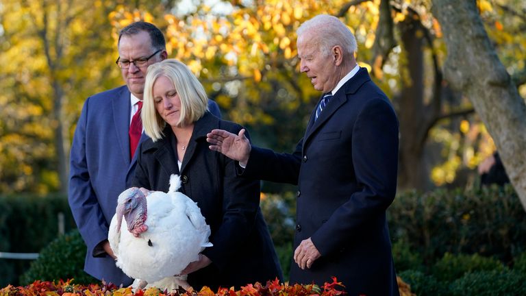 President Joe Biden pardoned Peanut Butter, the national Thanksgiving turkey. Pic: AP