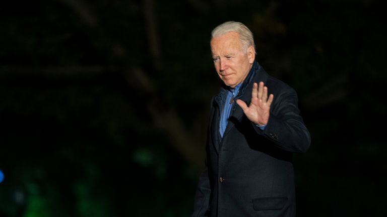 President Biden arriving back at the White House after attending COP26. Pic: AP